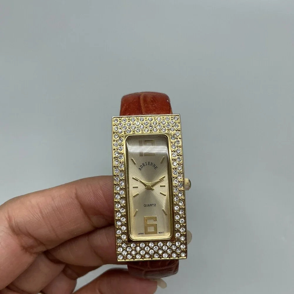 Adrienne Womens Watch 20mm Champagne Dial Brown Bangle Crystals New Battery